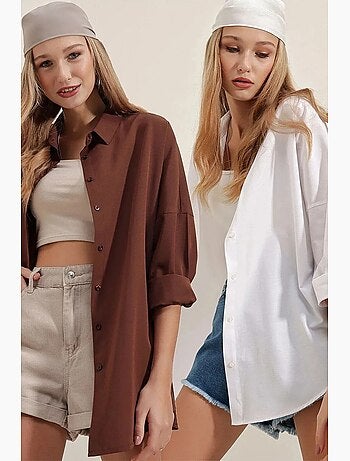 Camisa oversize de popelina con estampado y botones bdart