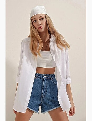 Camisa oversize de popelina con estampado y botones bdart