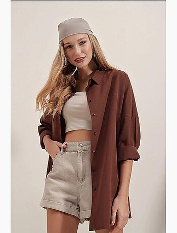Camisa oversize de popelina con estampado y botones bdart
