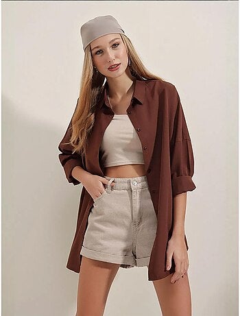 Camisa oversize de popelina con estampado y botones bdart