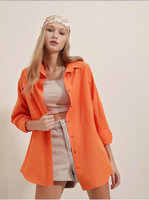 Camisa oversize de popelina con estampado y botones bdart - Kiabi Camisa oversize de popelina con estampado y botones bdart - Kiabi
