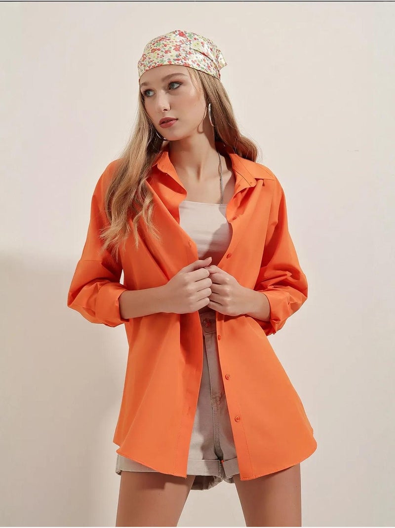 Camisa oversize de popelina con estampado y botones bdart Naranja - Kiabi
