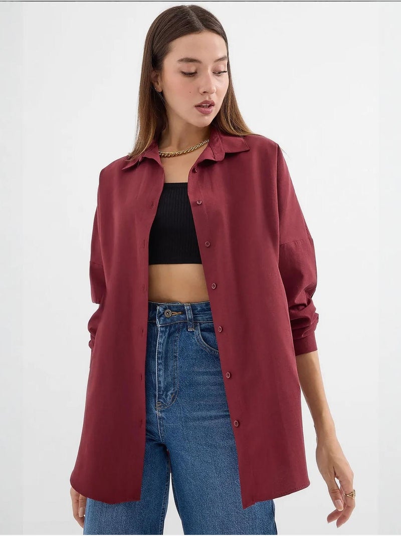 Camisa oversize de popelina con estampado y botones bdart Rojo granate - Kiabi