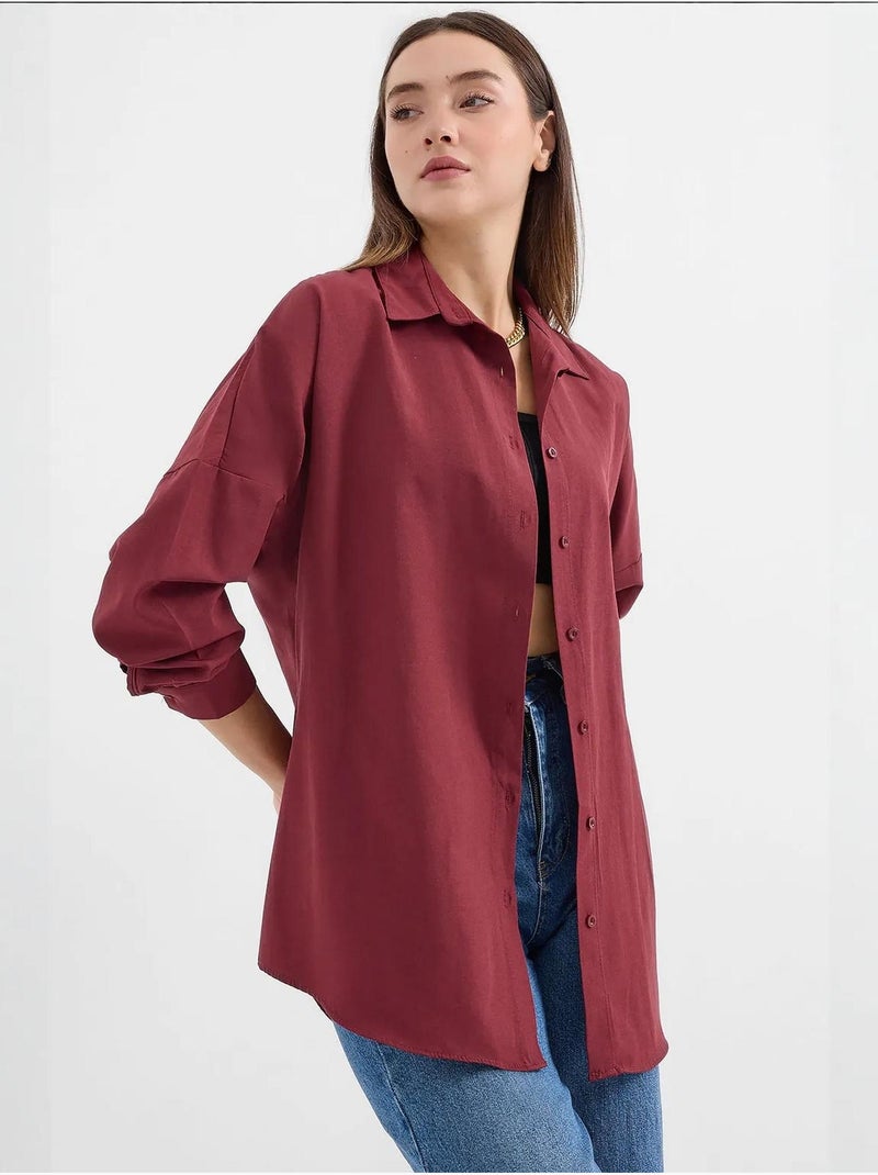 Camisa oversize de popelina con estampado y botones bdart Rojo granate - Kiabi