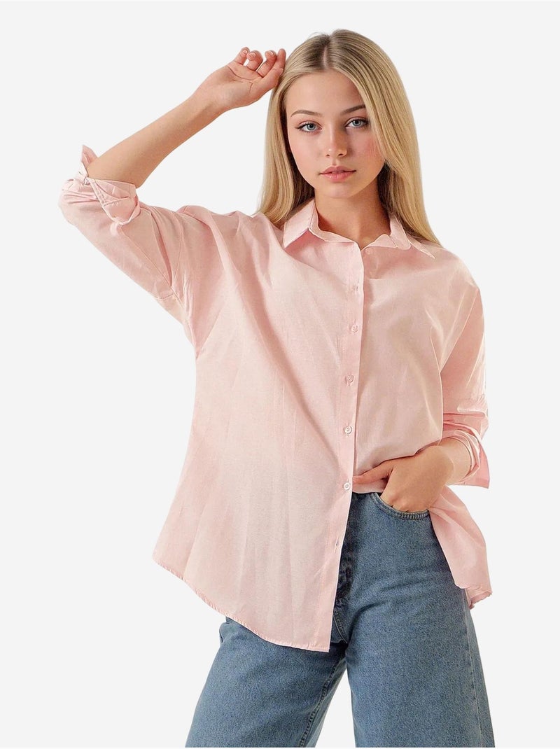 Camisa oversize de popelina con estampado y botones bdart Rosa claro - Kiabi