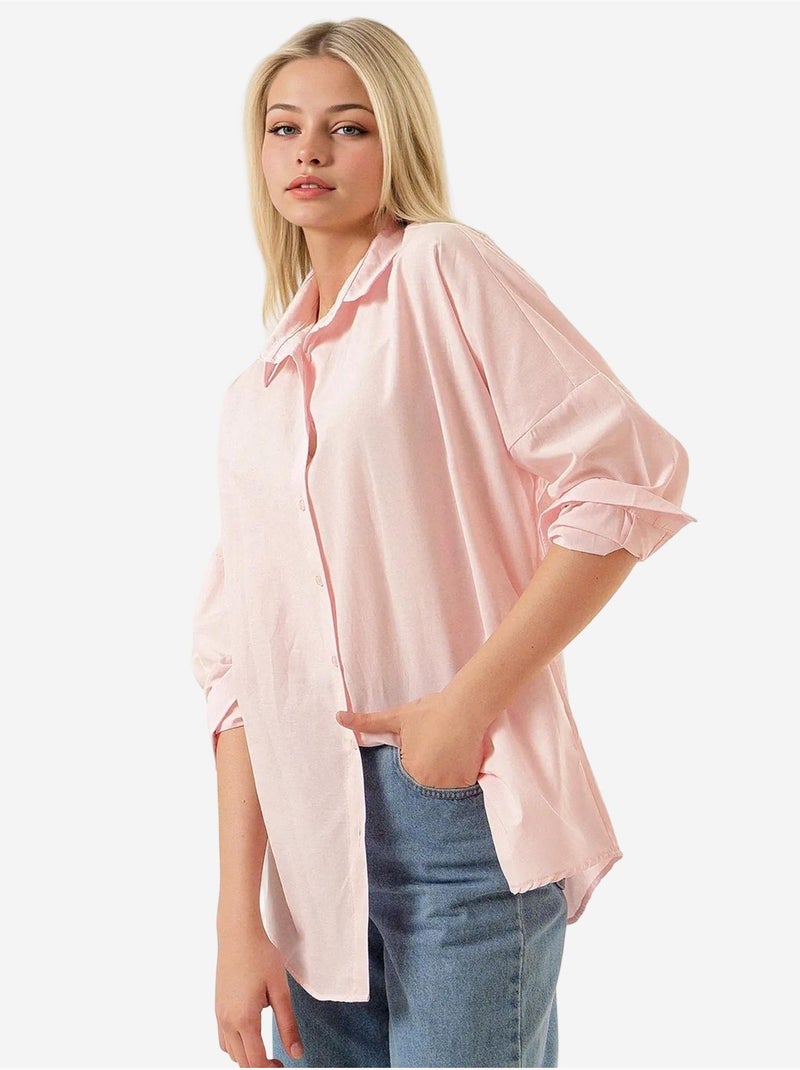 Camisa oversize de popelina con estampado y botones bdart Rosa claro - Kiabi
