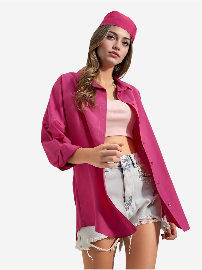 Camisa oversize de popelina con estampado y botones bdart Rosa fluo/Solinotes - Kiabi