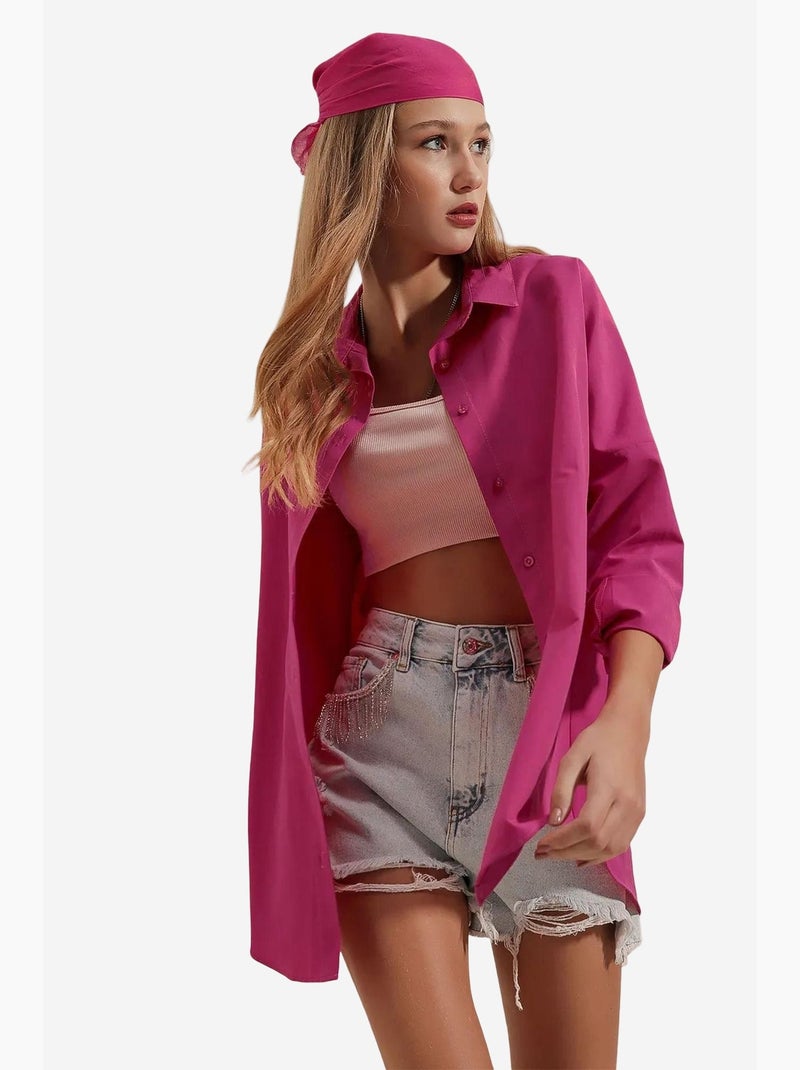 Camisa oversize de popelina con estampado y botones bdart Rosa fluo/Solinotes - Kiabi