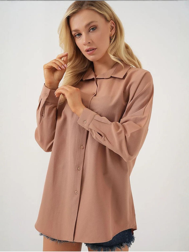 Camisa oversize de popelina con estampado y botones bdart Taupe - Kiabi