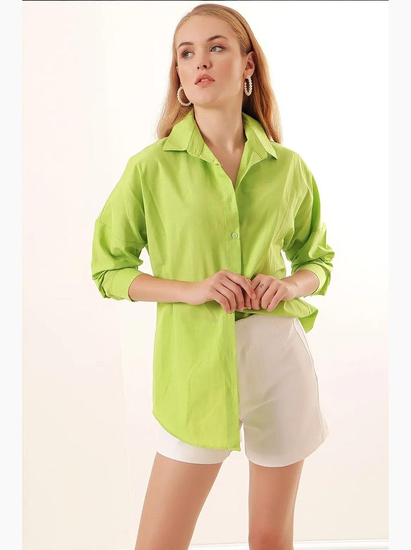 Camisa oversize de popelina con estampado y botones bdart Verde claro - Kiabi