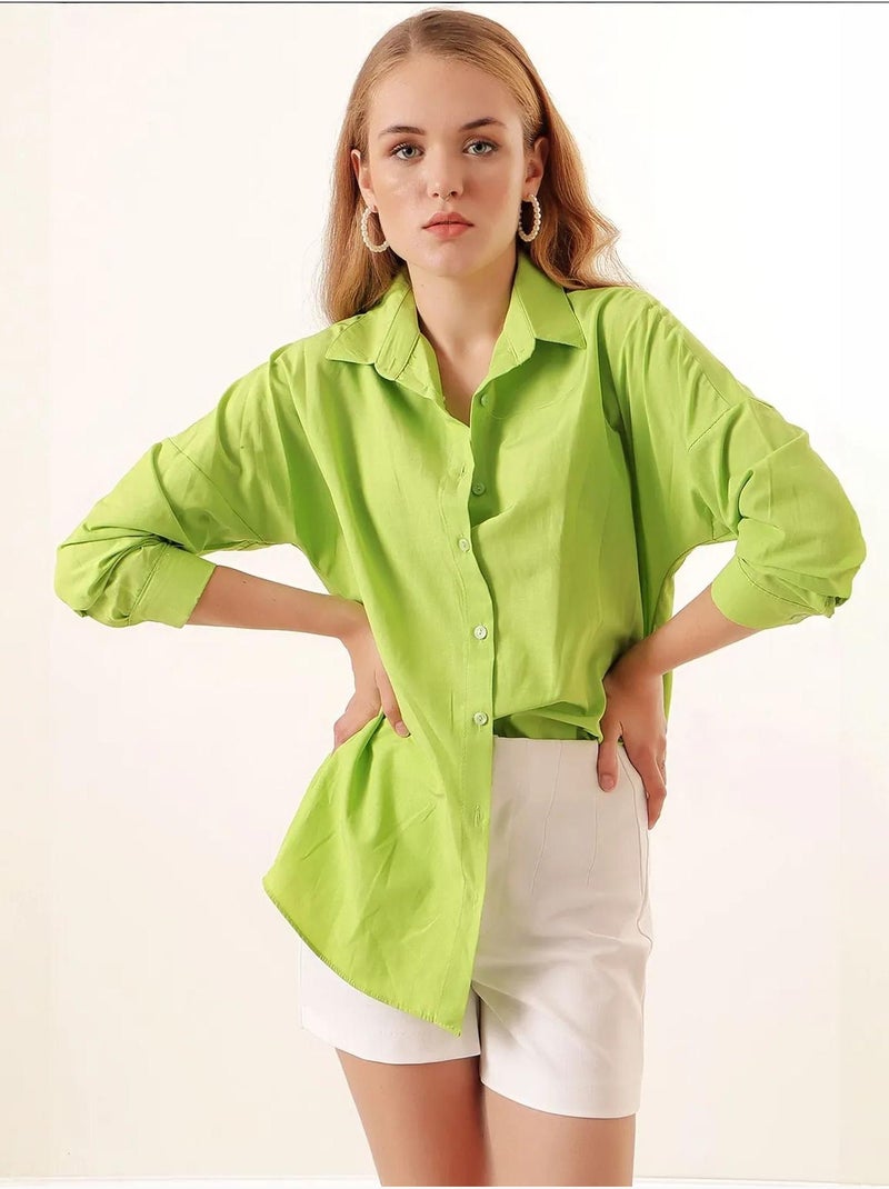 Camisa oversize de popelina con estampado y botones bdart Verde claro - Kiabi