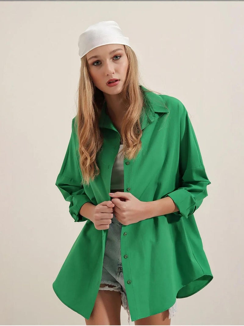 Camisa oversize de popelina con estampado y botones bdart Verde esmeralda - Kiabi