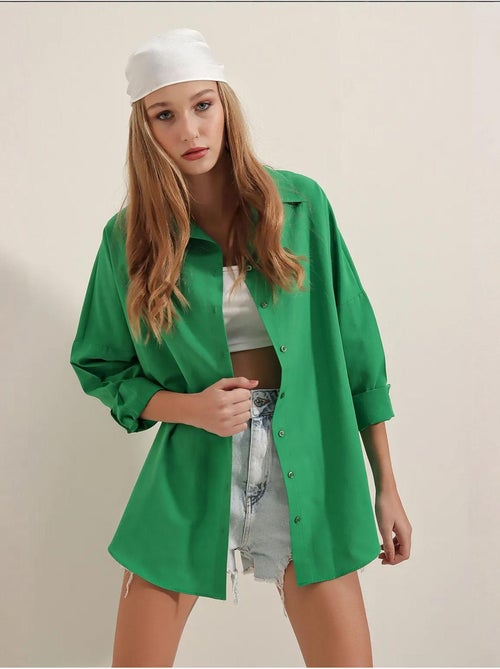 Camisa oversize de popelina con estampado y botones bdart - Kiabi Camisa oversize de popelina con estampado y botones bdart - Kiabi
