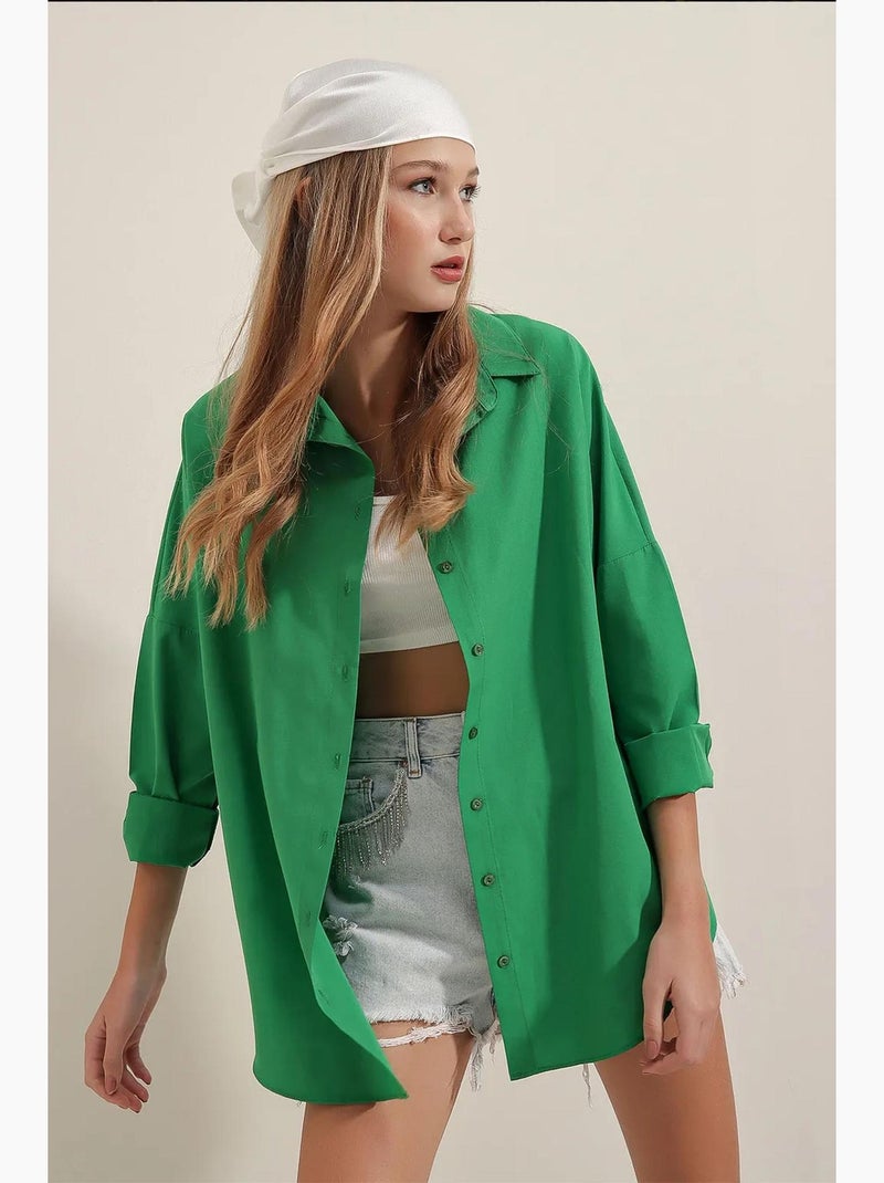 Camisa oversize de popelina con estampado y botones bdart Verde esmeralda - Kiabi