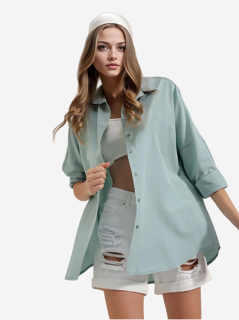 Camisa oversize de popelina con estampado y botones bdart Verde - Kiabi