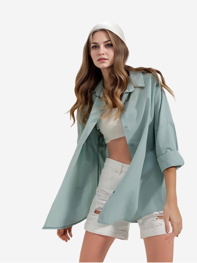 Camisa oversize de popelina con estampado y botones bdart Verde - Kiabi