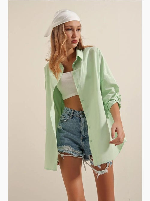 Camisa oversize de popelina con estampado y botones bdart - Kiabi Camisa oversize de popelina con estampado y botones bdart - Kiabi