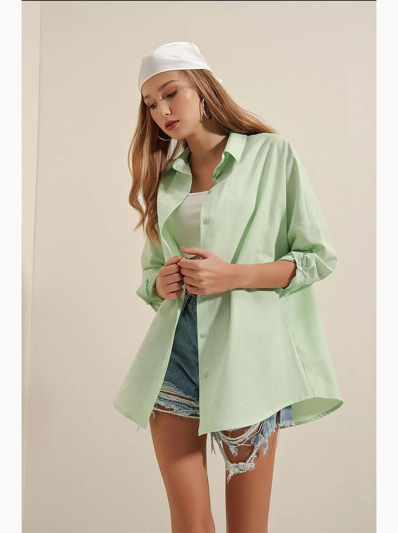Camisa oversize de popelina con estampado y botones bdart Verde menta - Kiabi