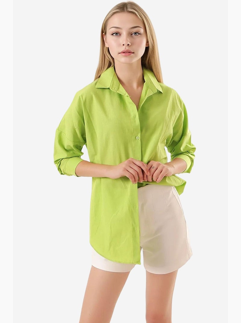 Camisa oversize de popelina con estampado y botones bdart Verde tilo - Kiabi