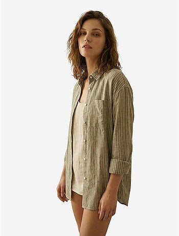 Camisa oversize de popelina de algodón a rayas de manga larga my fashion