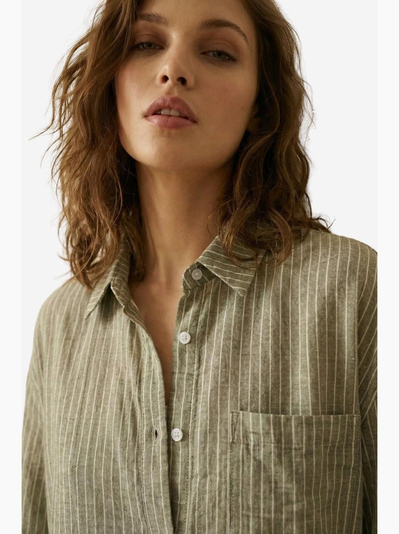 Camisa oversize de popelina de algodón a rayas de manga larga my fashion Caqui - Kiabi
