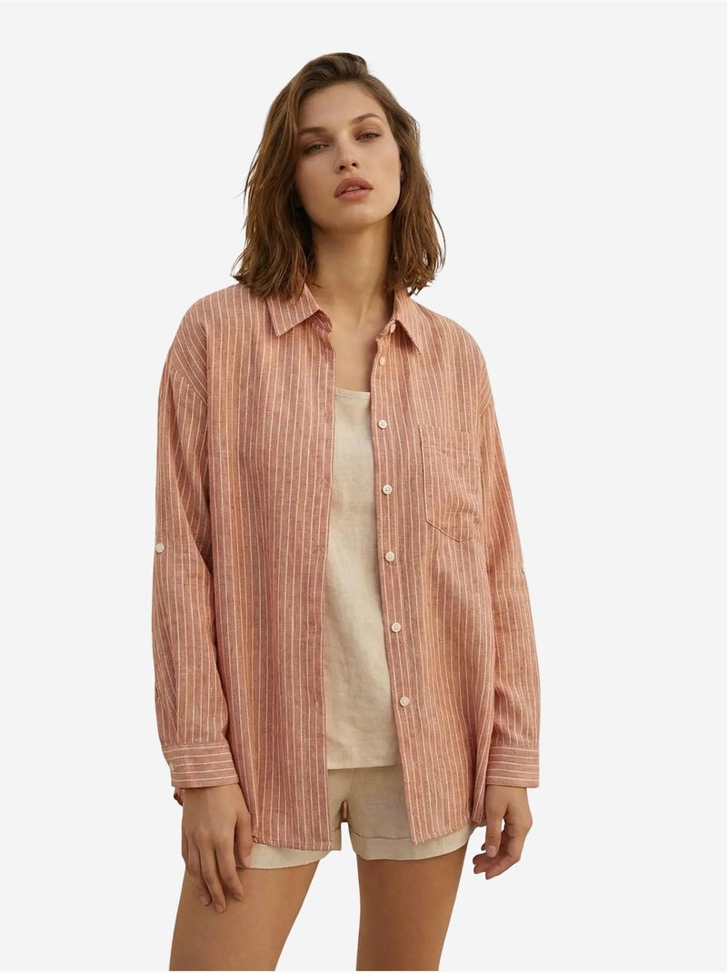 Camisa oversize de popelina de algodón a rayas de manga larga my fashion Rosa viejo - Kiabi
