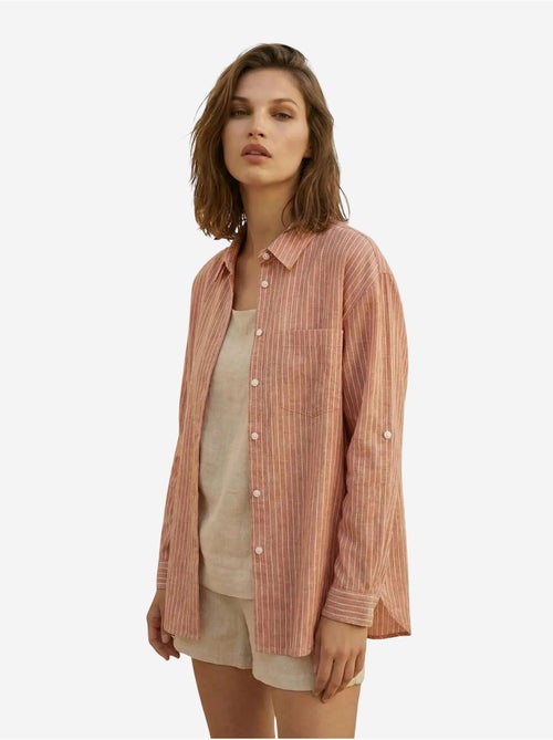 Camisa oversize de popelina de algodón a rayas de manga larga my fashion - Kiabi Camisa oversize de popelina de algodón a rayas de manga larga my fashion - Kiabi