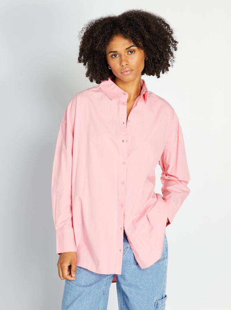 Camisa oversize de popelina Rosa - Kiabi
