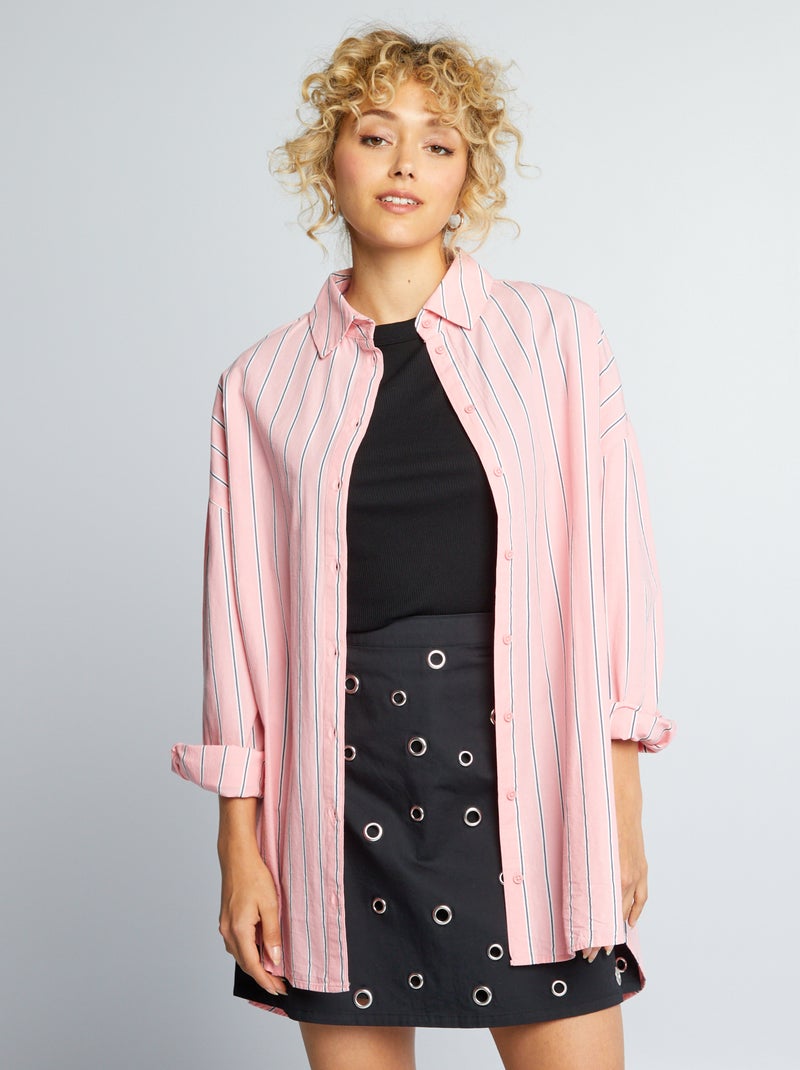 Camisa oversize de popelina Rosa/Verde - Kiabi