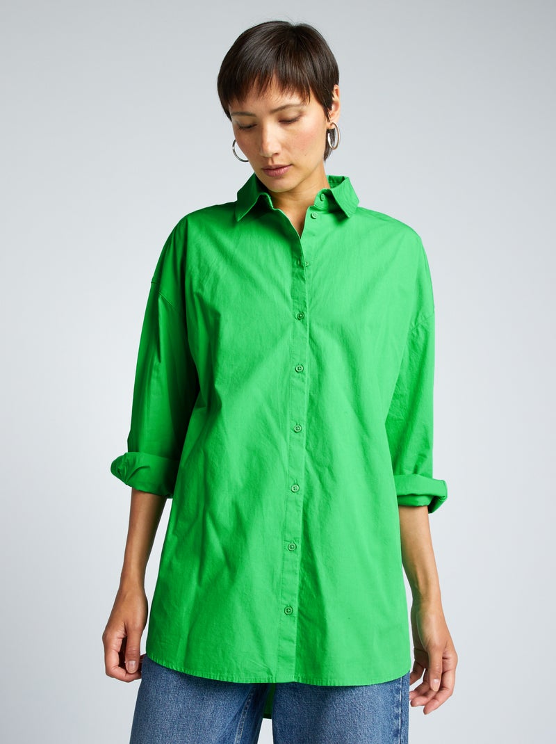 Camisa oversize de popelina verde - Kiabi
