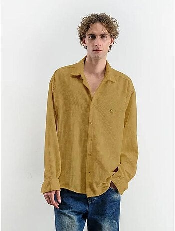 Camisa oversize de terciopelo con manga larga y botones delanteros giesto