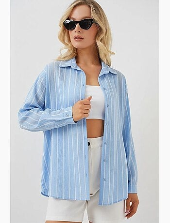 Camisa oversize texturizada de rayas con cierre de botones bdart