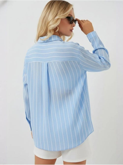 Camisa oversize texturizada de rayas con cierre de botones bdart - Kiabi Camisa oversize texturizada de rayas con cierre de botones bdart - Kiabi