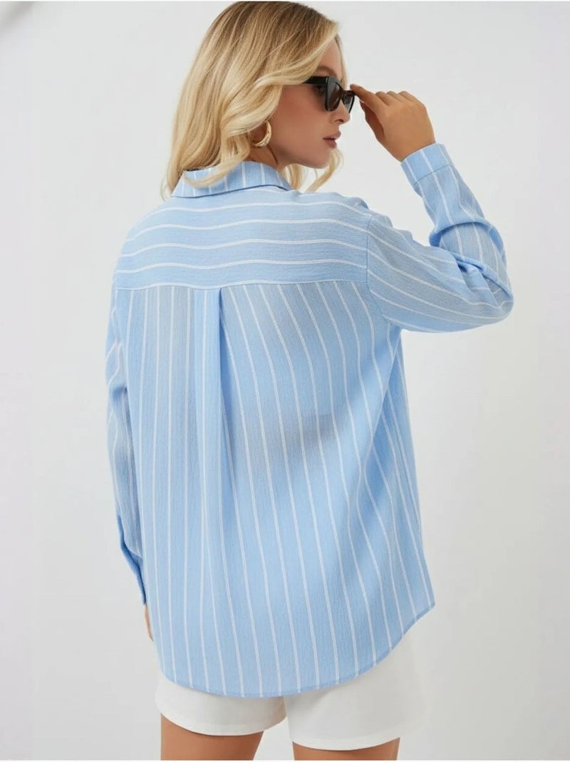 Camisa oversize texturizada de rayas con cierre de botones bdart Azul cielo - Kiabi