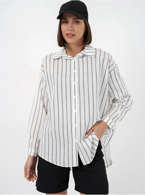 Camisa oversize texturizada de rayas con cierre de botones bdart - Kiabi Camisa oversize texturizada de rayas con cierre de botones bdart - Kiabi