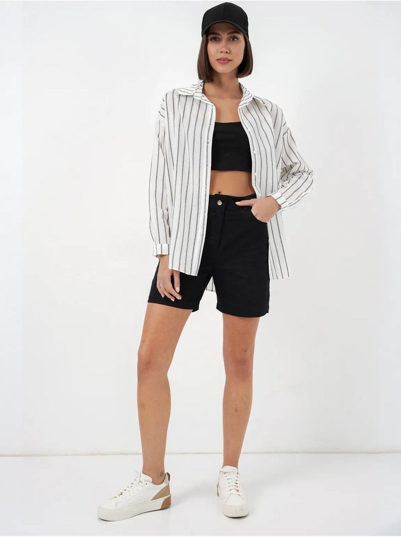 Camisa oversize texturizada de rayas con cierre de botones bdart Blanco - Kiabi