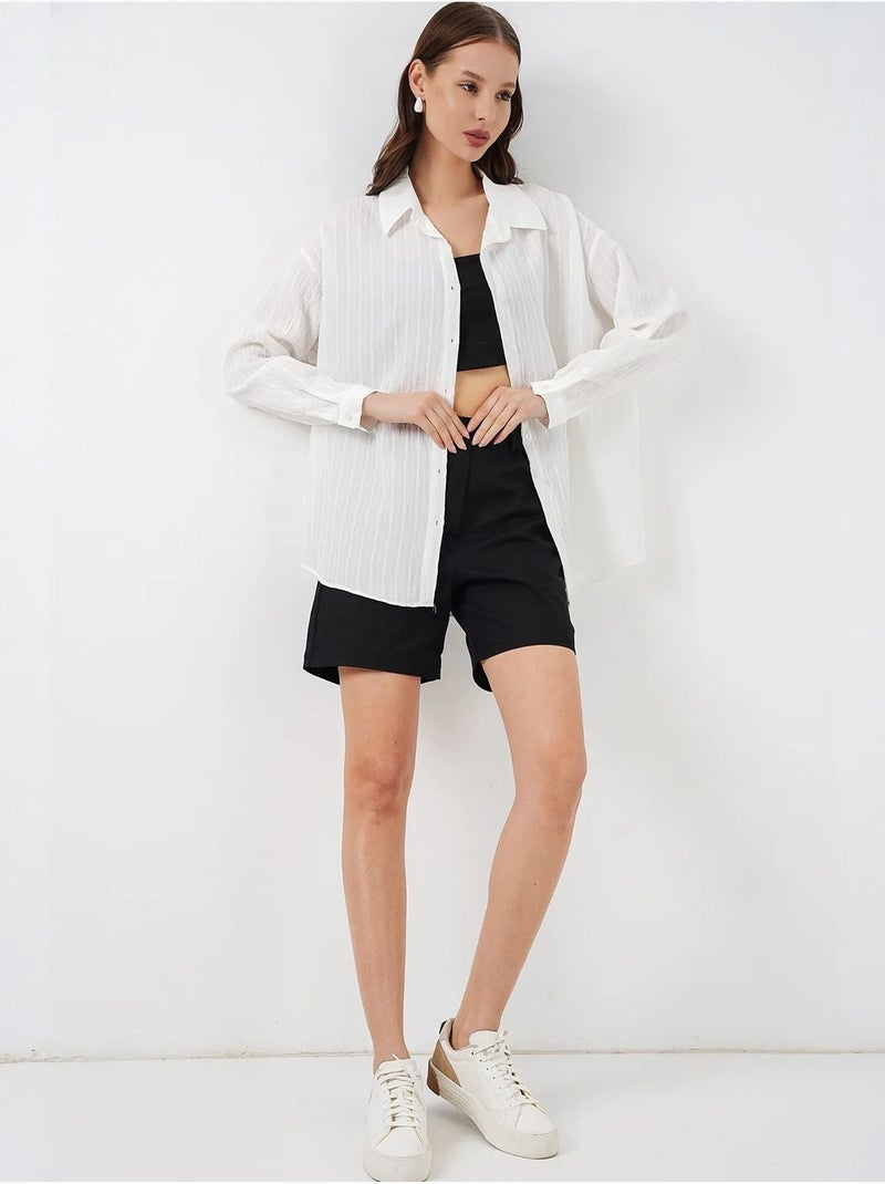 Camisa oversize texturizada de rayas con cierre de botones bdart Blanco roto - Kiabi