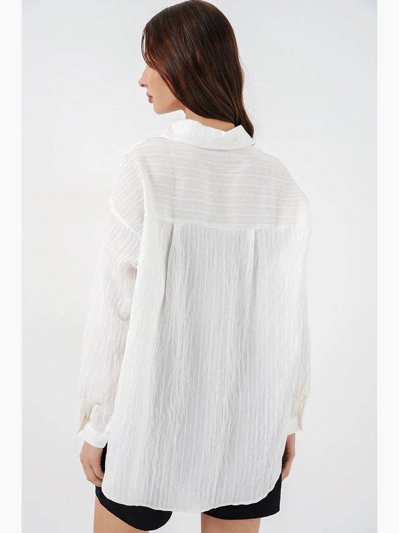 Camisa oversize texturizada de rayas con cierre de botones bdart Blanco roto - Kiabi