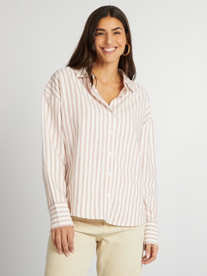 Camisa oxford a rayas BEIGE - Kiabi