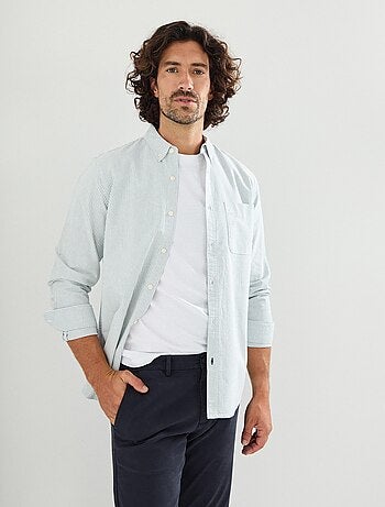 Camisa Oxford a rayas y manga larga, MO Fashion