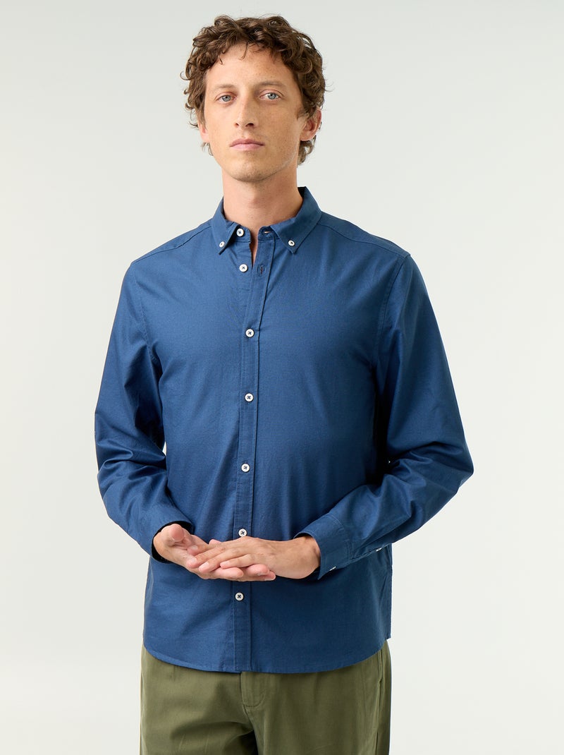 Camisa oxford con abertura abotonada Azul - Kiabi
