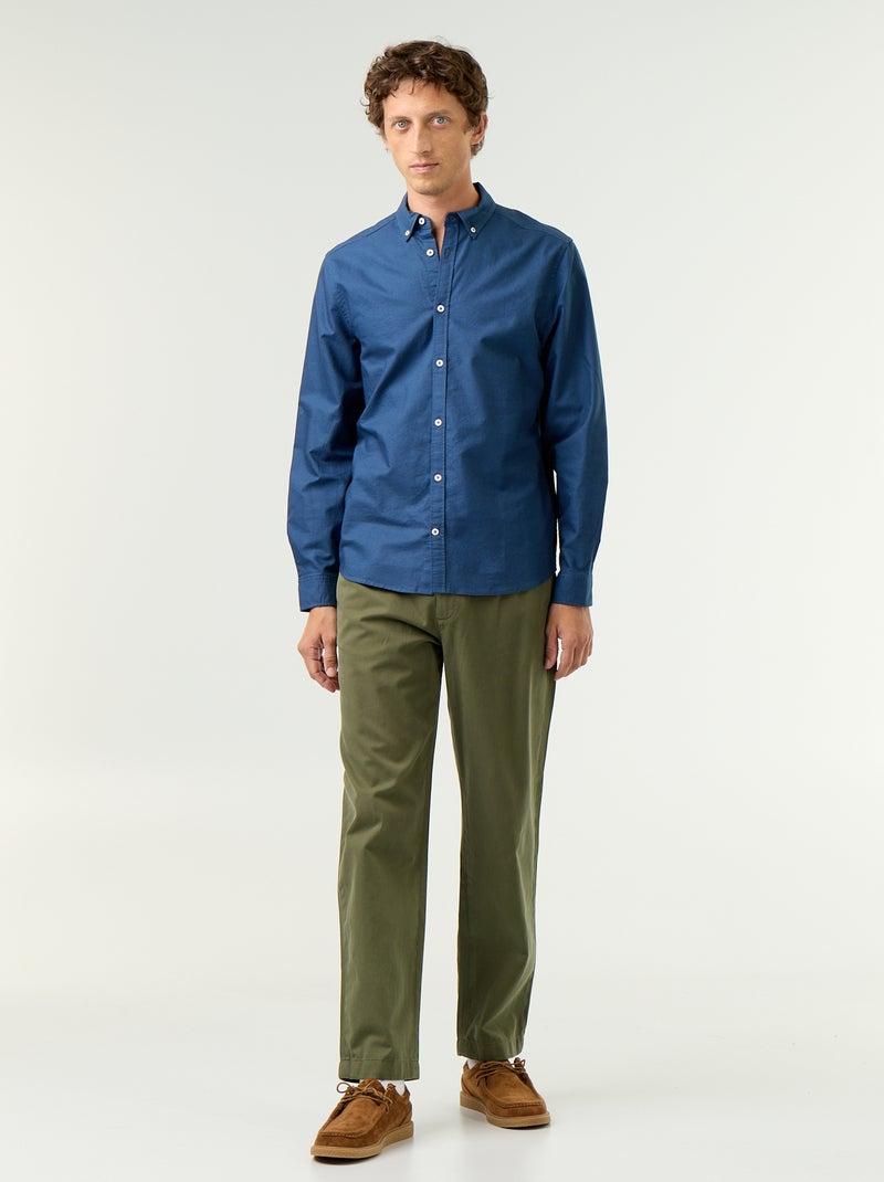Camisa oxford con abertura abotonada Azul - Kiabi