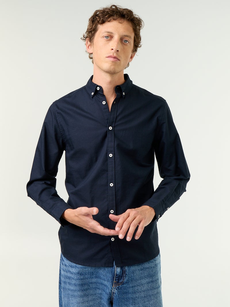 Camisa oxford con abertura abotonada Azul - Kiabi