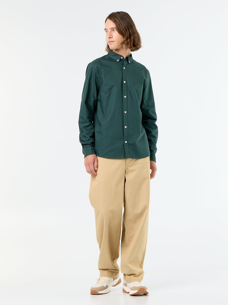 Camisa oxford con abertura abotonada Verde - Kiabi