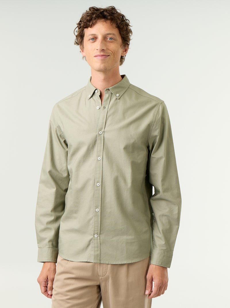 Camisa oxford con abertura abotonada Verde - Kiabi