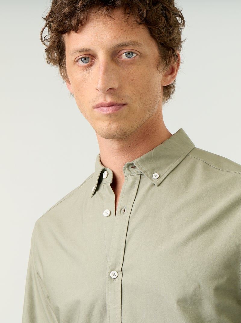 Camisa oxford con abertura abotonada Verde - Kiabi