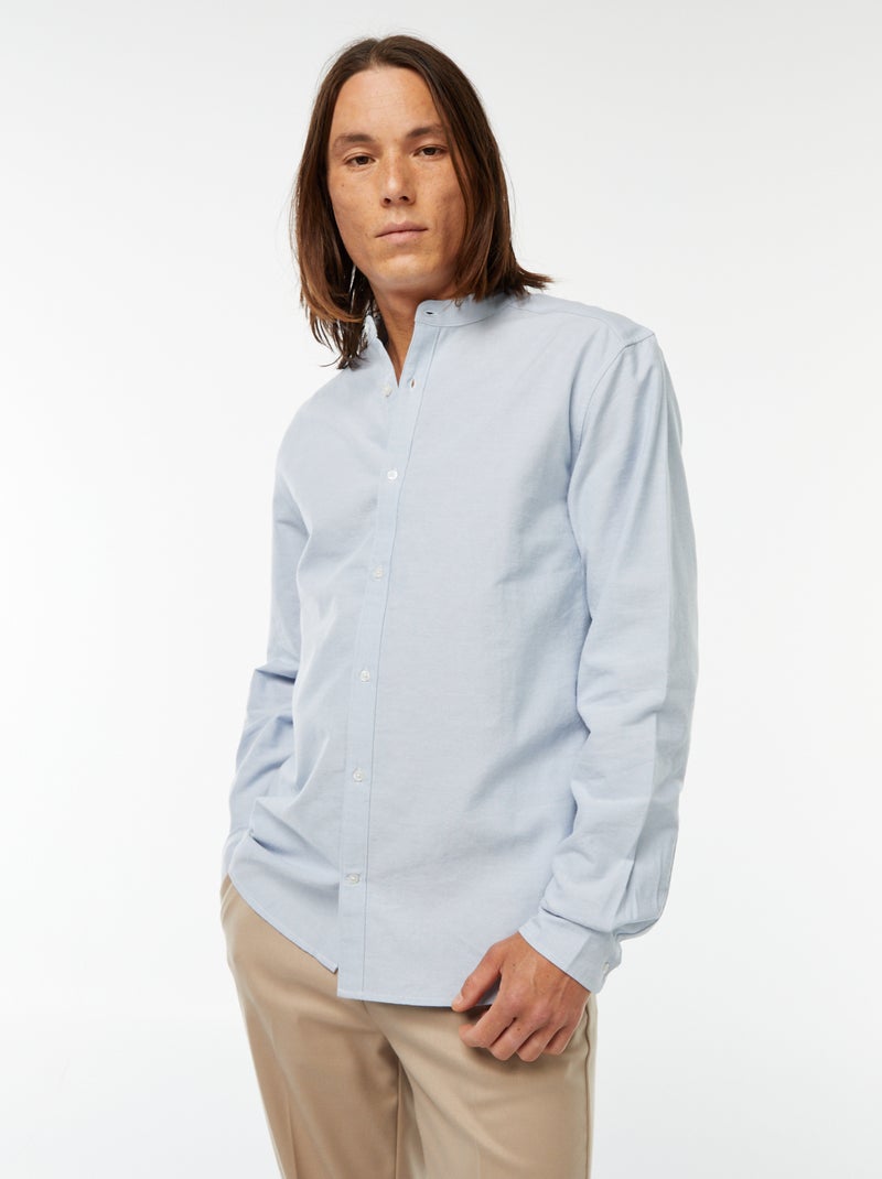 Camisa oxford con cuello mao Azul - Kiabi