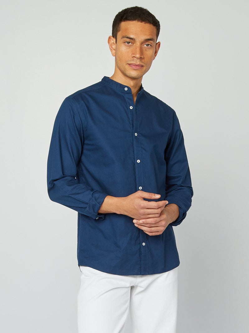 Camisa oxford con cuello mao AZUL - Kiabi