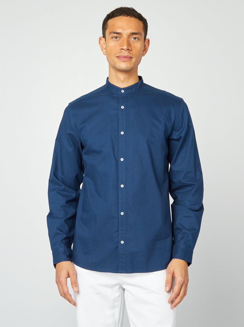 Camisa oxford con cuello mao AZUL - Kiabi