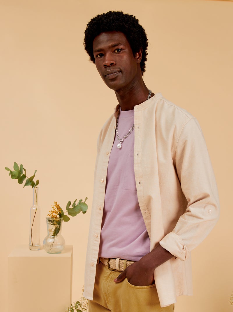 Camisa oxford con cuello mao BLANCO - Kiabi